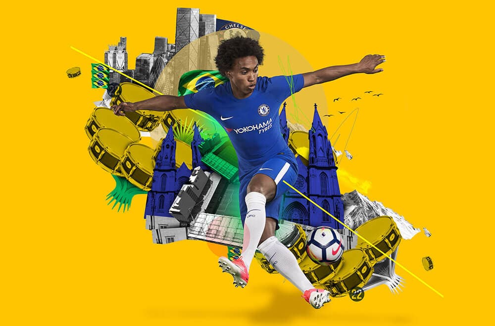 Willian in the 2017-18 Nike Chelsea Home Jersey
