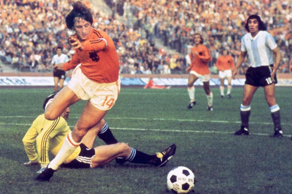 Holland's Johan Cruyff competes with the adidas Telstar at the 1974 FIFA World Cup™