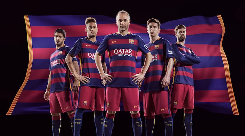 Fc Barcelona Nike Premiere 2015 16 Home And Away Shirts