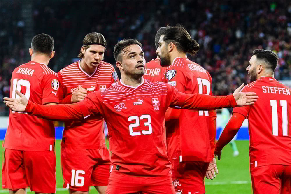 Swiss team celebrates a goal