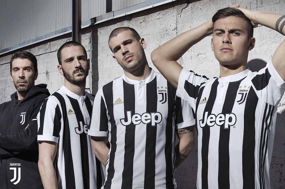 The 2017-18 adidas Juventus home jersey featuring the all-new crest.