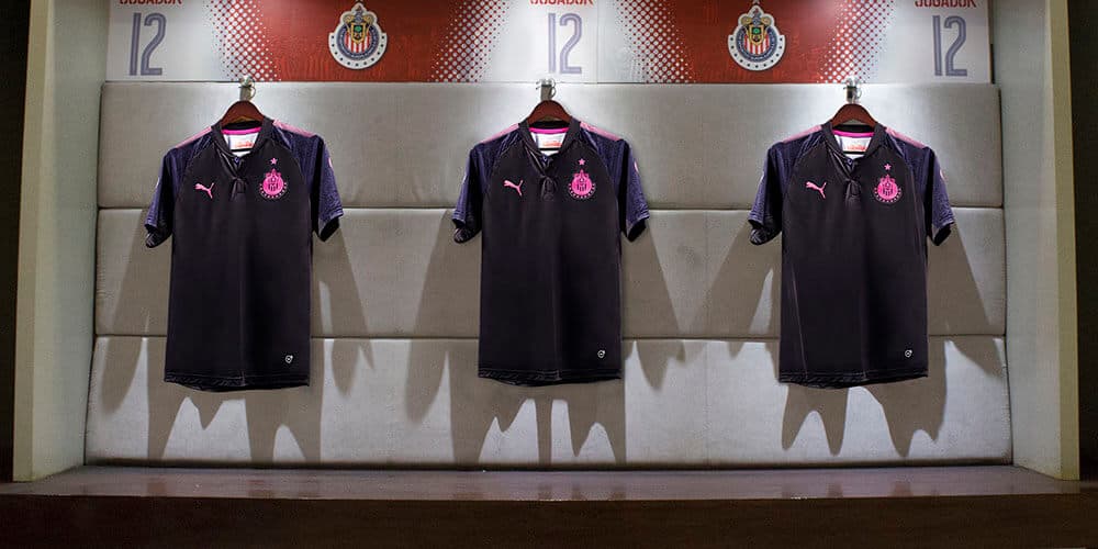 Chivas Project Pink jerseys hanging in the Chivas locker room