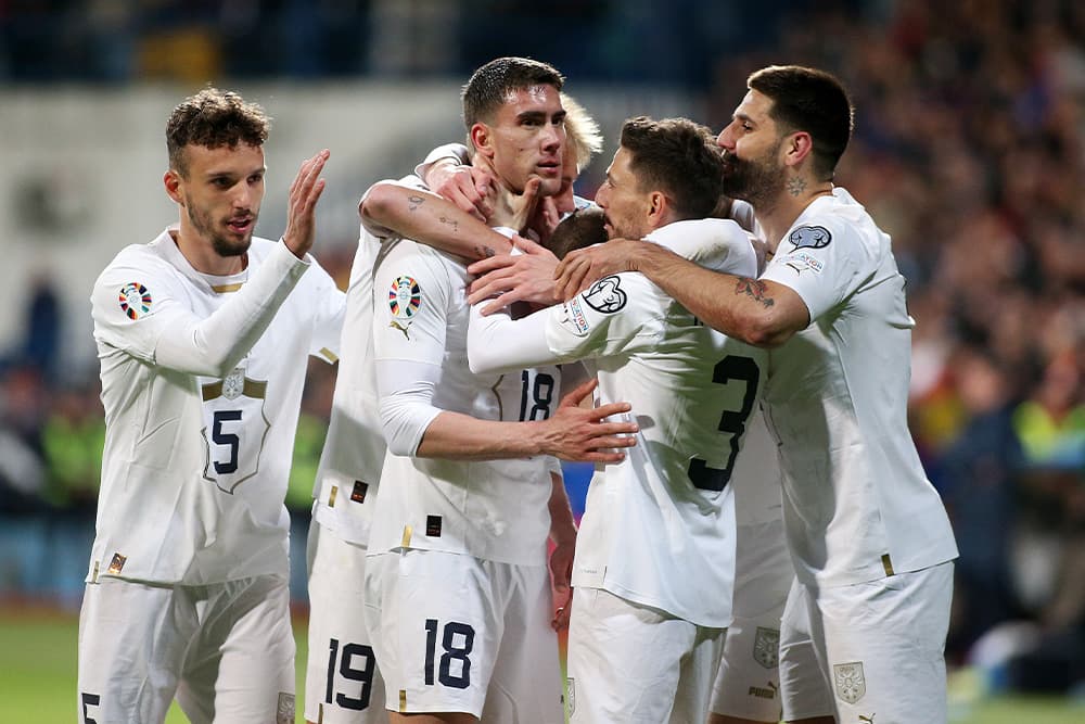 Serbian national team celebrates goal