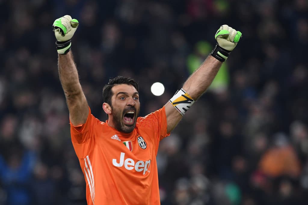 TURIN, ITALY - FEBRUARY 05:  Gianluigi Buffon of Juventus FC celebrates victory at the end of the Serie A match between Juventus FC and FC Internazionale at Juventus Stadium on February 5, 2017 in Turin, Italy.  (Photo by Valerio Pennicino/Getty Images)