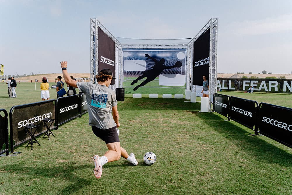 A youth player tests his skills at the Nike cleat trial.
