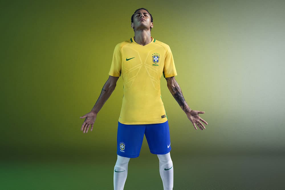 Neymar Jr. and the 2016 Nike Brazil home jersey