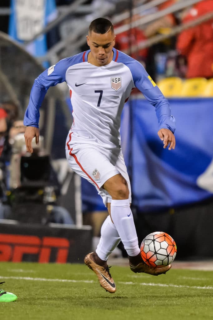 COLUMBUS, OH - MARCH 29: Bobby Wood #7 of the United States Men's National Team controls the ball against Guatemala during the FIFA 2018 World Cup qualifier on March 29, 2016 at MAPFRE Stadium in Columbus, Ohio. The United States defeated Guatemala 4-0. (Photo by Jamie Sabau/Getty Images)