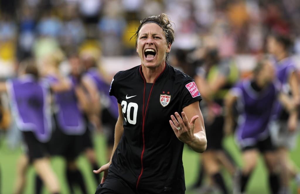 USA's striker Abby Wambach celebrates af