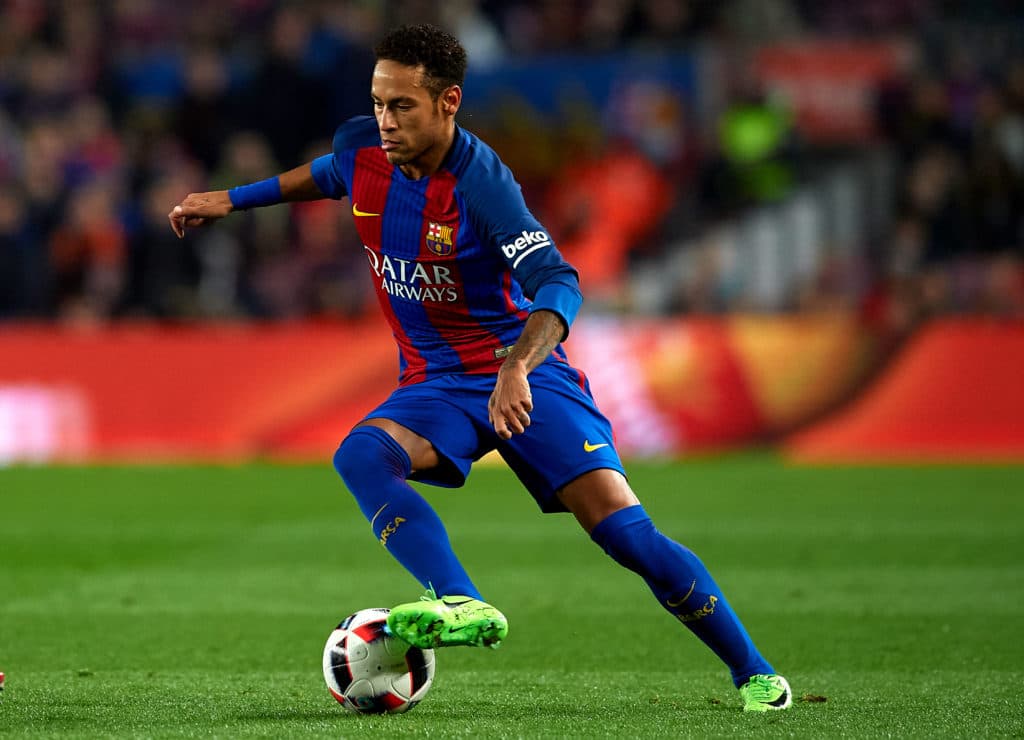 BARCELONA, SPAIN - JANUARY 26: Neymar JR of Barcelona in action during the Copa del Rey quarter-final second leg match between FC Barcelona and Real Sociedad at Camp Nou on January 26, 2017 in Barcelona, Spain. (Photo by Manuel Queimadelos Alonso/Getty Images)