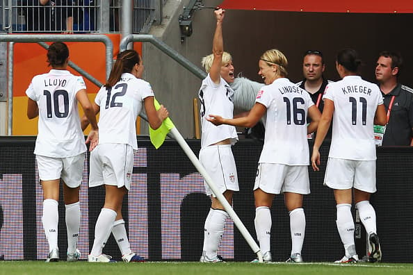 Megan Rapinoe celebrates a goal in the 2011 World Cup.