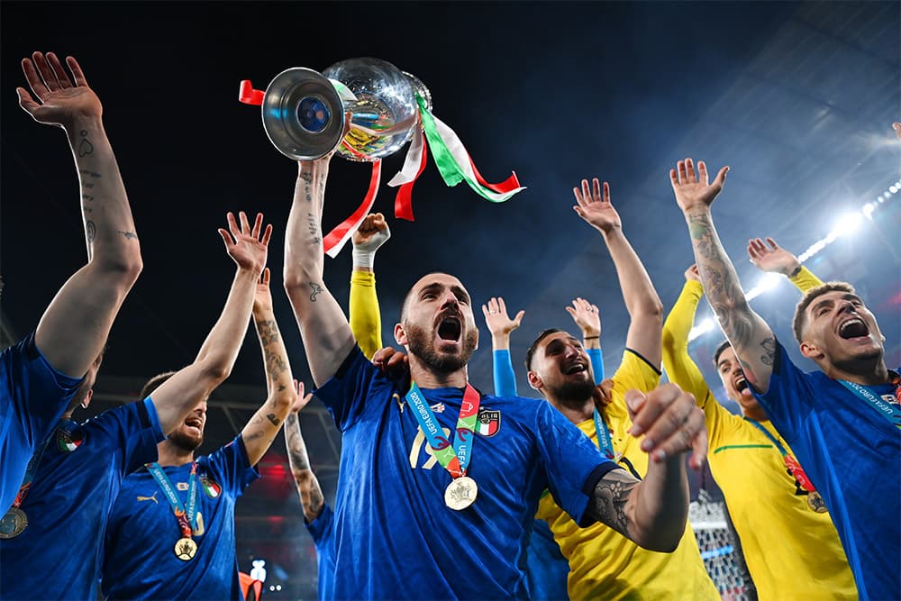 Italian national team celebrates with trophy