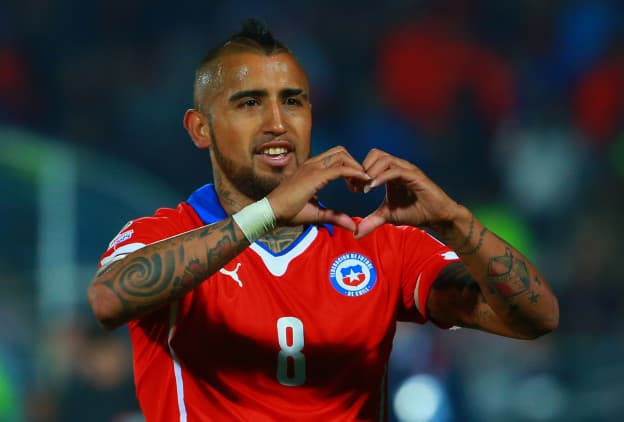 SANTIAGO, CHILE - JUNE 11: Arturo Vidal of Chile celebrates after scoring the opening goal through a penalty kick during the 2015 Copa America Chile Group A match between Chile and Ecuador at Nacional Stadium on June 11, 2015 in Santiago, Chile. (Photo by Miguel Tovar/LatinContent/Getty Images)